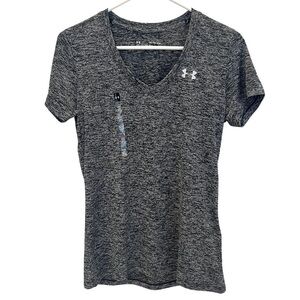 Under Armour Tech Twist Womens XS V Neck Short Sleeve Shirt Black White Loose